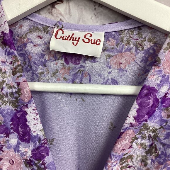 Vintage Cathy Sue Purple Floral Belted Dress 9/10 - Picture 6 of 10